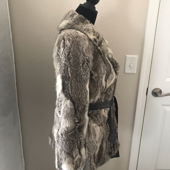 Vintage Opera Rabbit Fur Coat With Leather Belt Size Medium - Picture 5 of 8